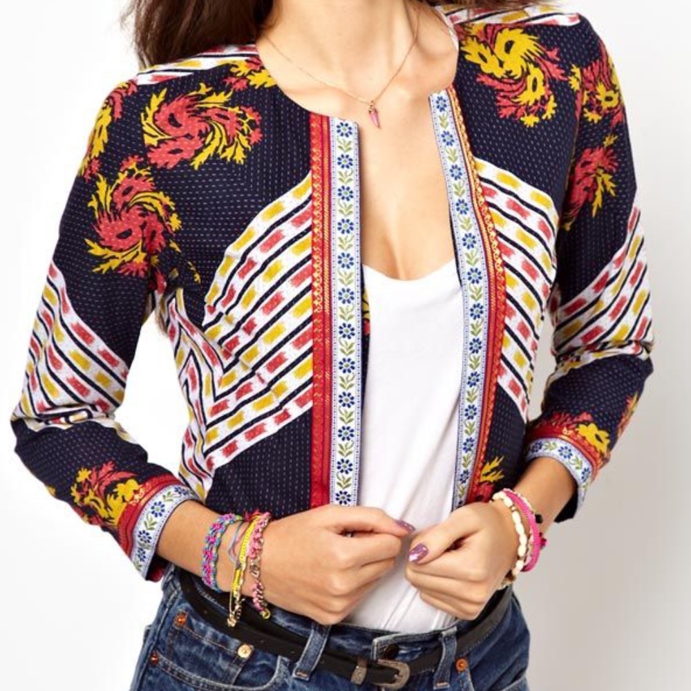 Asos Mixed Print Statement Cropped Jacket sz 12